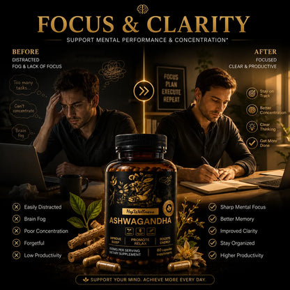 Ashwagandha supplement supporting focus, concentration and mental clarity
