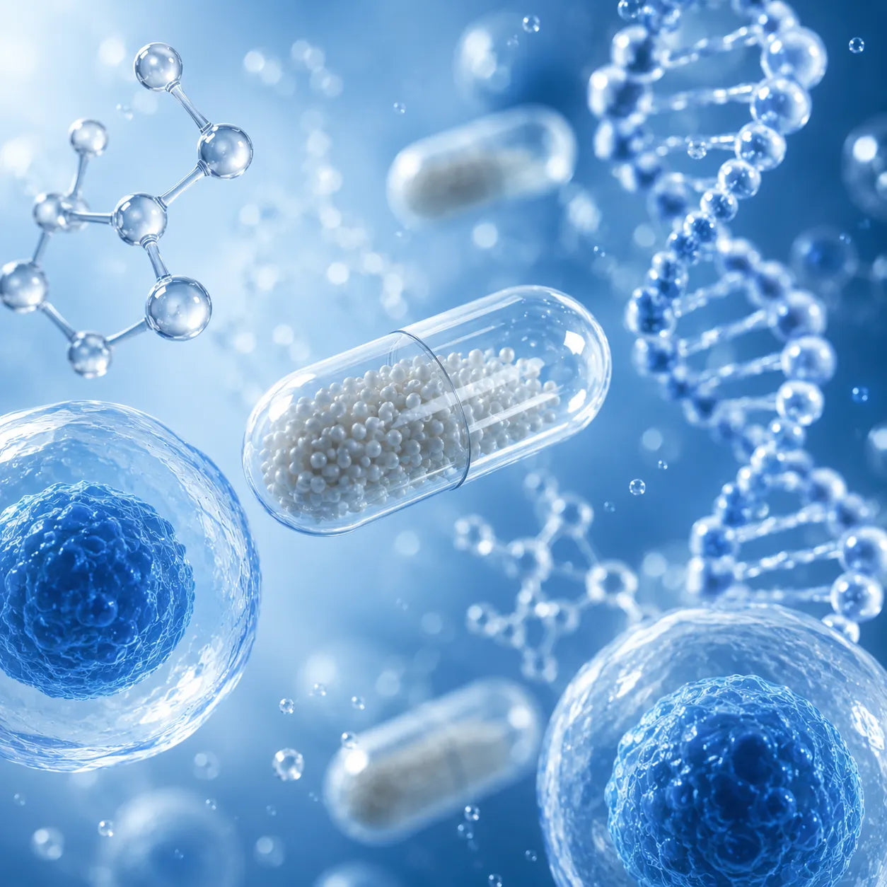 Cellular health molecular capsule with DNA and cell structures