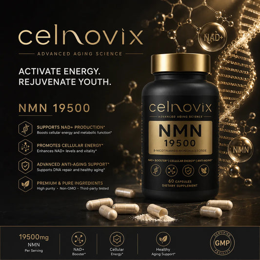 Celnovix NMN 19500 supplement with NAD+ booster for cellular energy, healthy aging support and metabolic function
