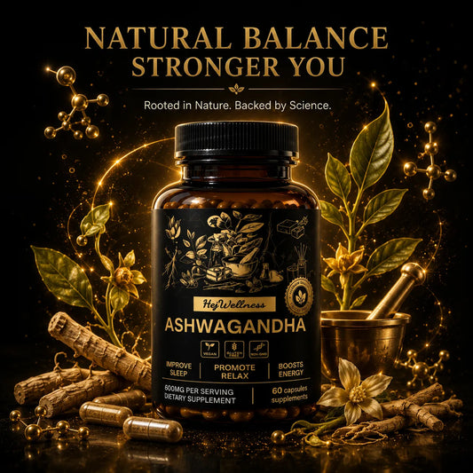 Premium Ashwagandha root extract supplement for stress support, energy and wellness