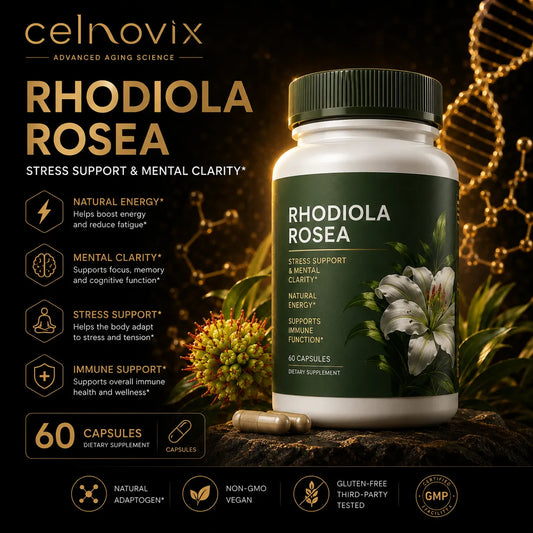 Rhodiola Rosea supplement formulated to support stress resilience, mental clarity and natural energy